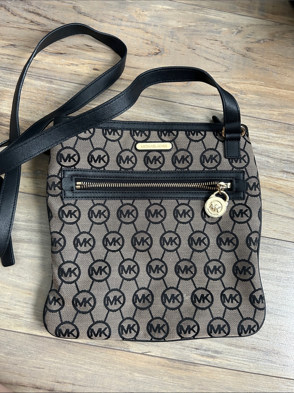 Michael Kors Black & Brown Signature MK Crossbody Bag